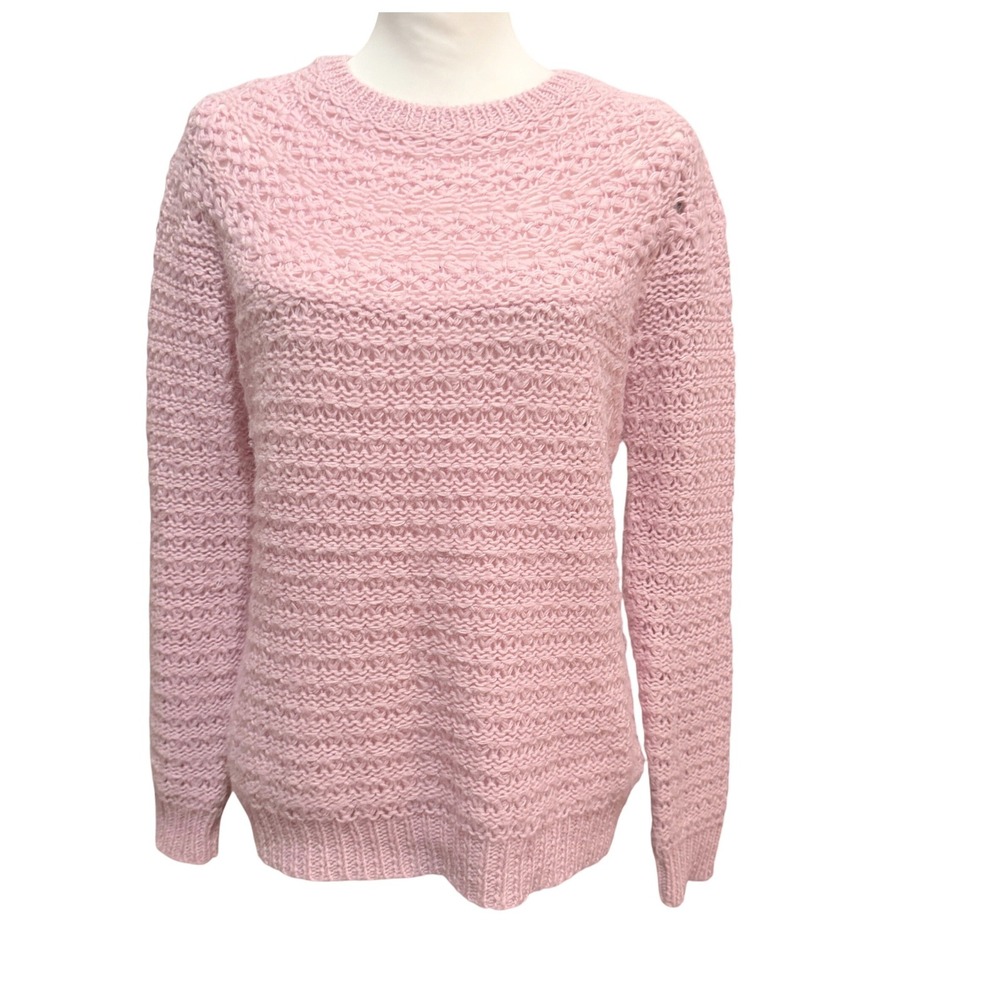 Lauren Ralph Lauren Sweater Women M Pink Alpaca Blend Open Knit Coquette SOFT